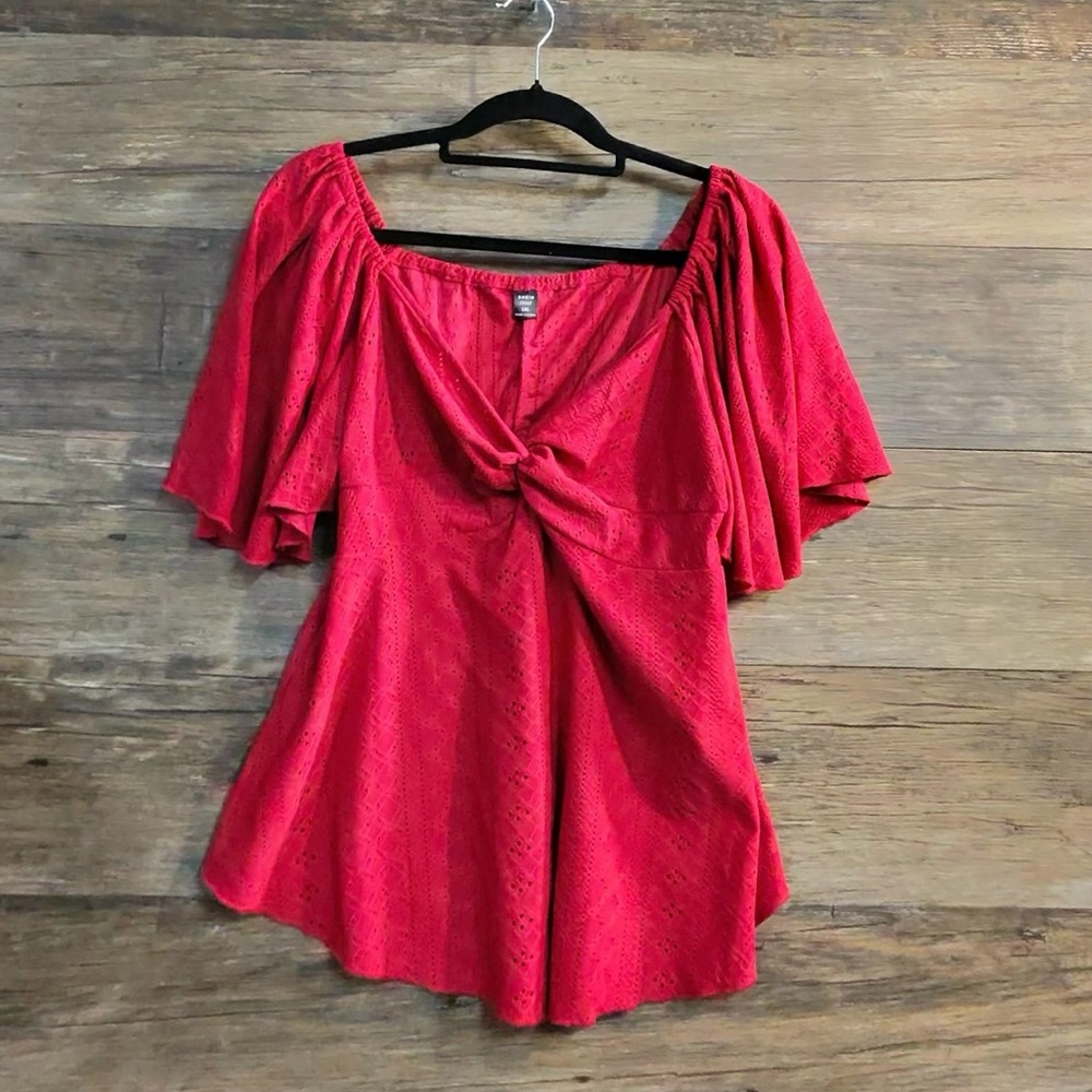 SHEIN Scarlet‎ Red Puff Sleeve Blouse